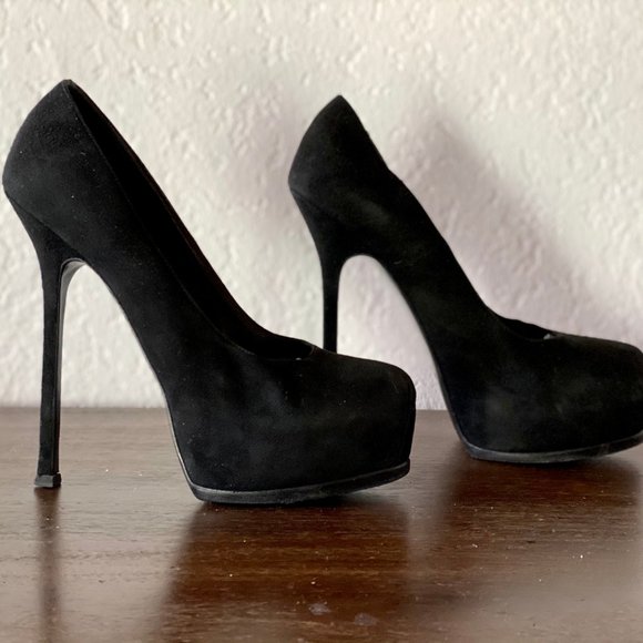 Saint Laurent YSL Black Suede Tribtoo Platforms - Picture 3 of 3